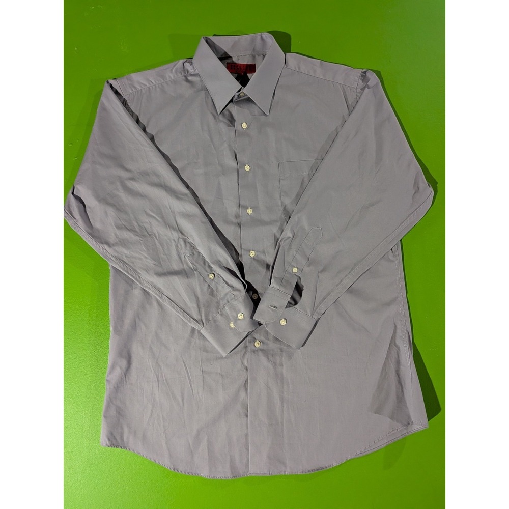 Bergamo New York Men's Dress Shirt Large 16-16.5 32/33 Button Up Iron Blue‎ Gray